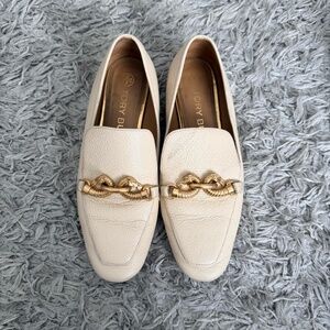Tory Burch Cream Leather Chain Loafers